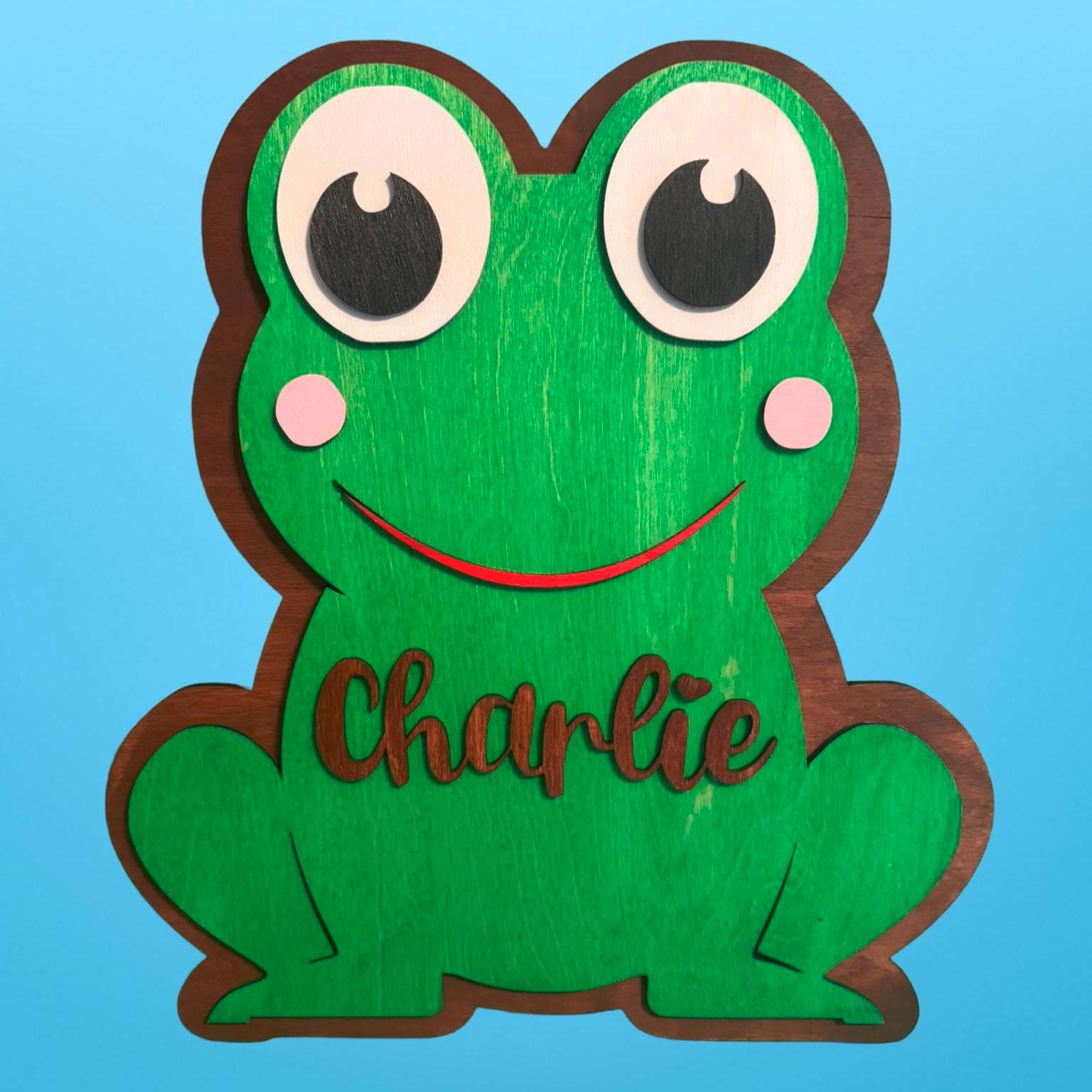 Personalized Frog Name Sign | Handmade Wooden Nursery Decor Handmade 3D Wood Sign