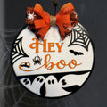 Hey Boo Halloween Door Sign: Layered Ghost & Spider Web Decor Seasonal Door Hanger