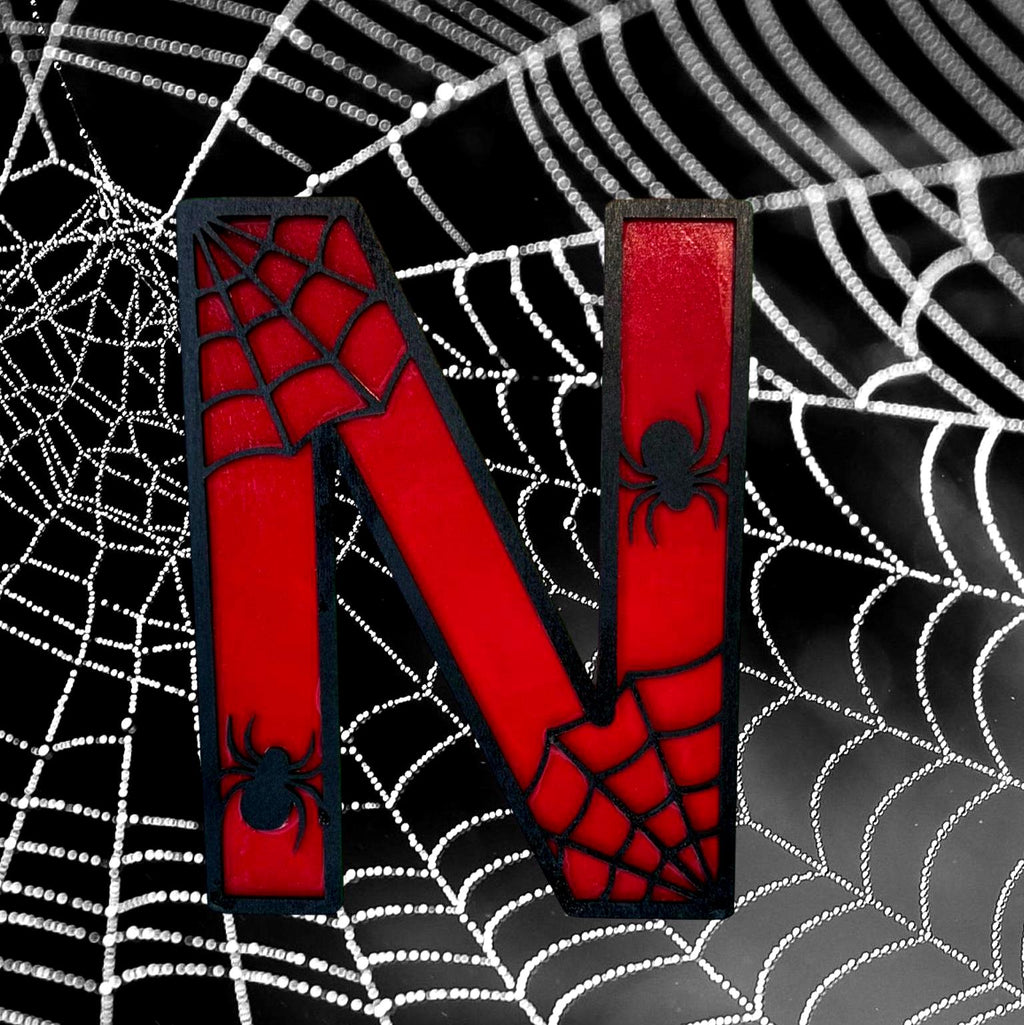 Personalized Spider Web Letter Sign | Handmade Superhero Wooden Wall Decor Handmade 3D Wood Sign