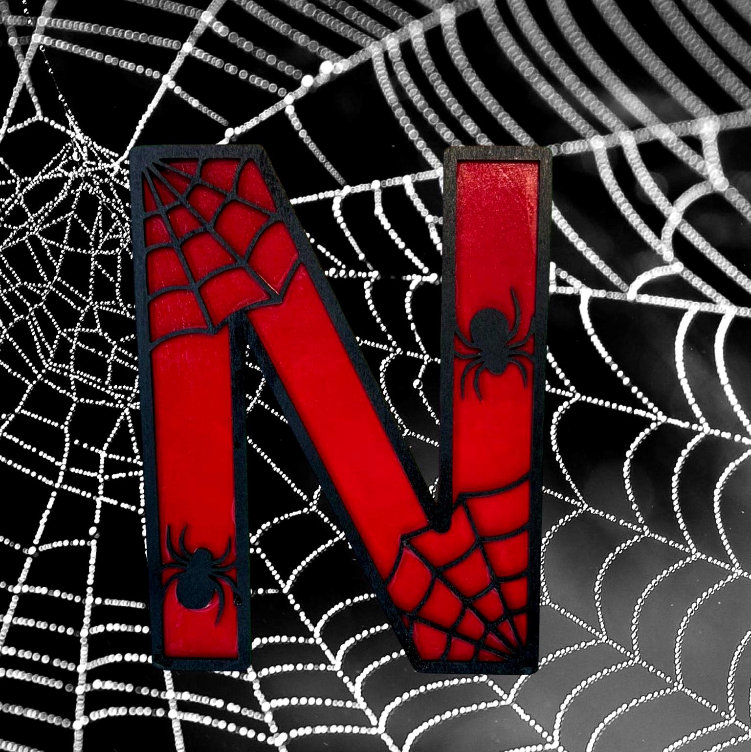 Personalized Spider Web Letter Sign | Handmade Superhero Wooden Wall Decor Handmade 3D Wood Sign