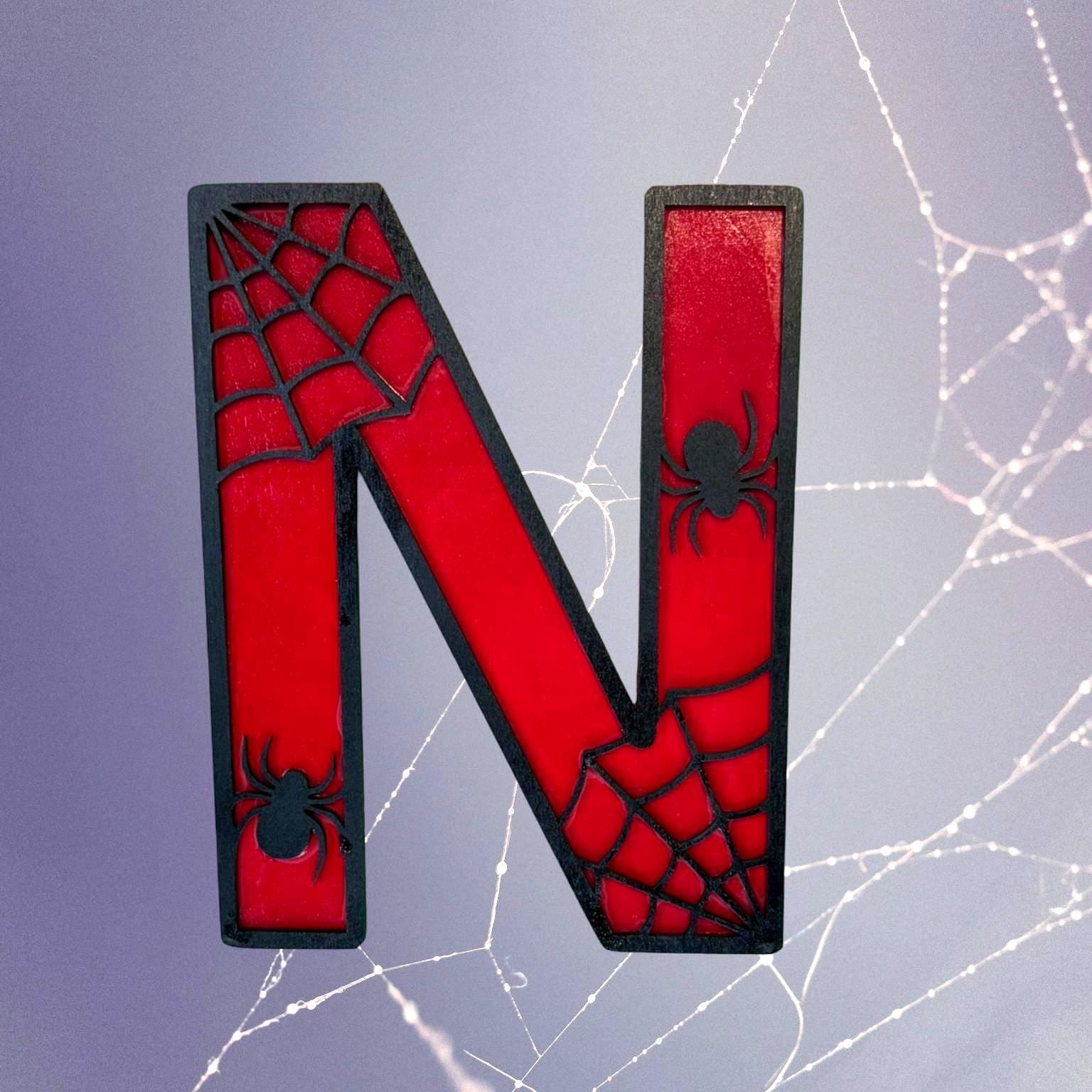 Personalized Spider Web Letter Sign | Handmade Superhero Wooden Wall Decor Handmade 3D Wood Sign