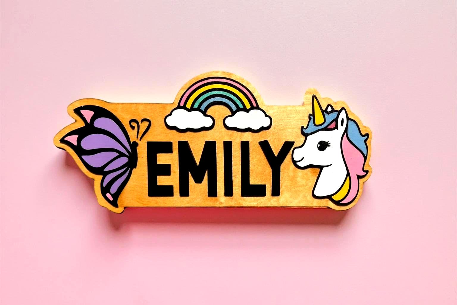 Personalized Unicorn Name Sign – Rainbow Butterfly Wood Decor Custom Kids/Nursery Decor