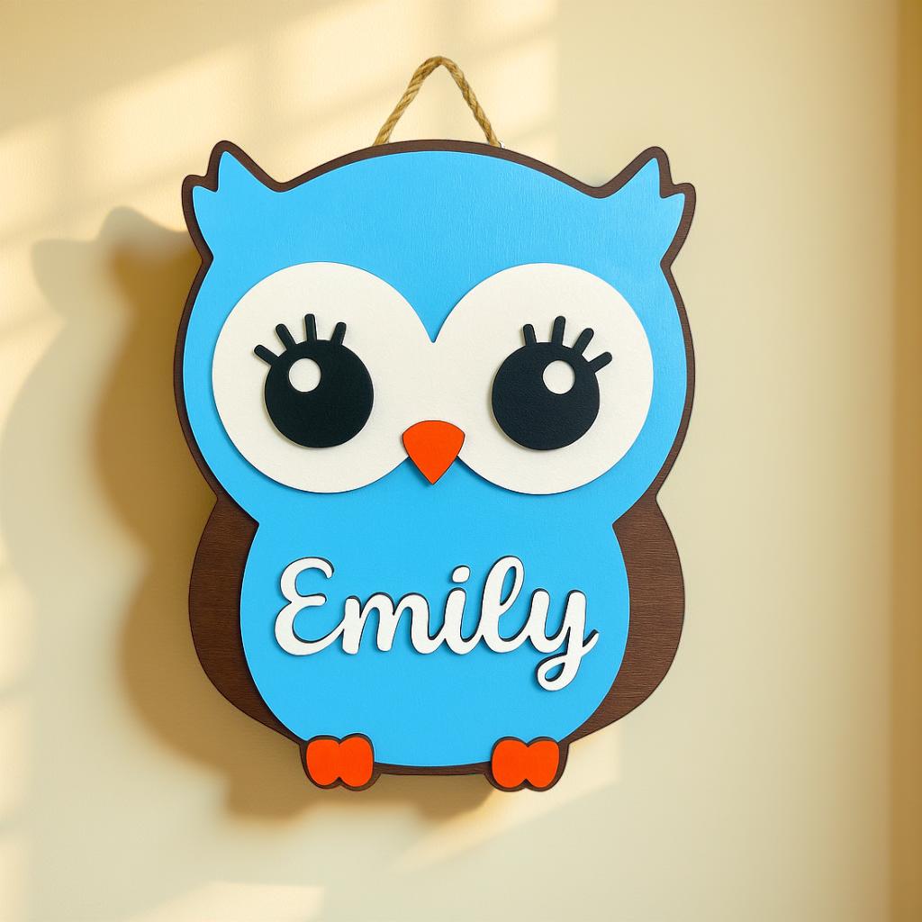 Personalized Owl Name Sign for Nursery, Custom Wooden Decor, Unique Baby & Kids Wall Owl