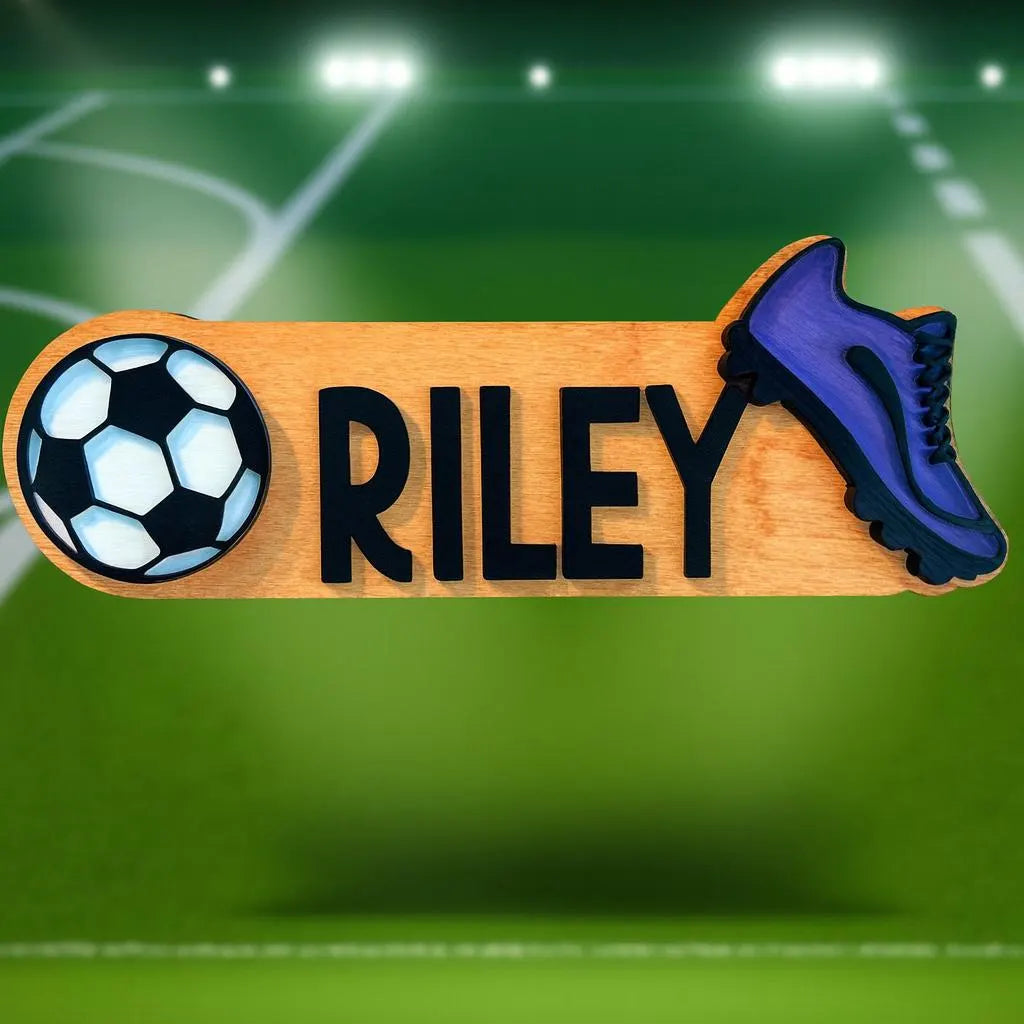 Personalized Soccer Name Sign – Custom Color Cleat & Ball Decor