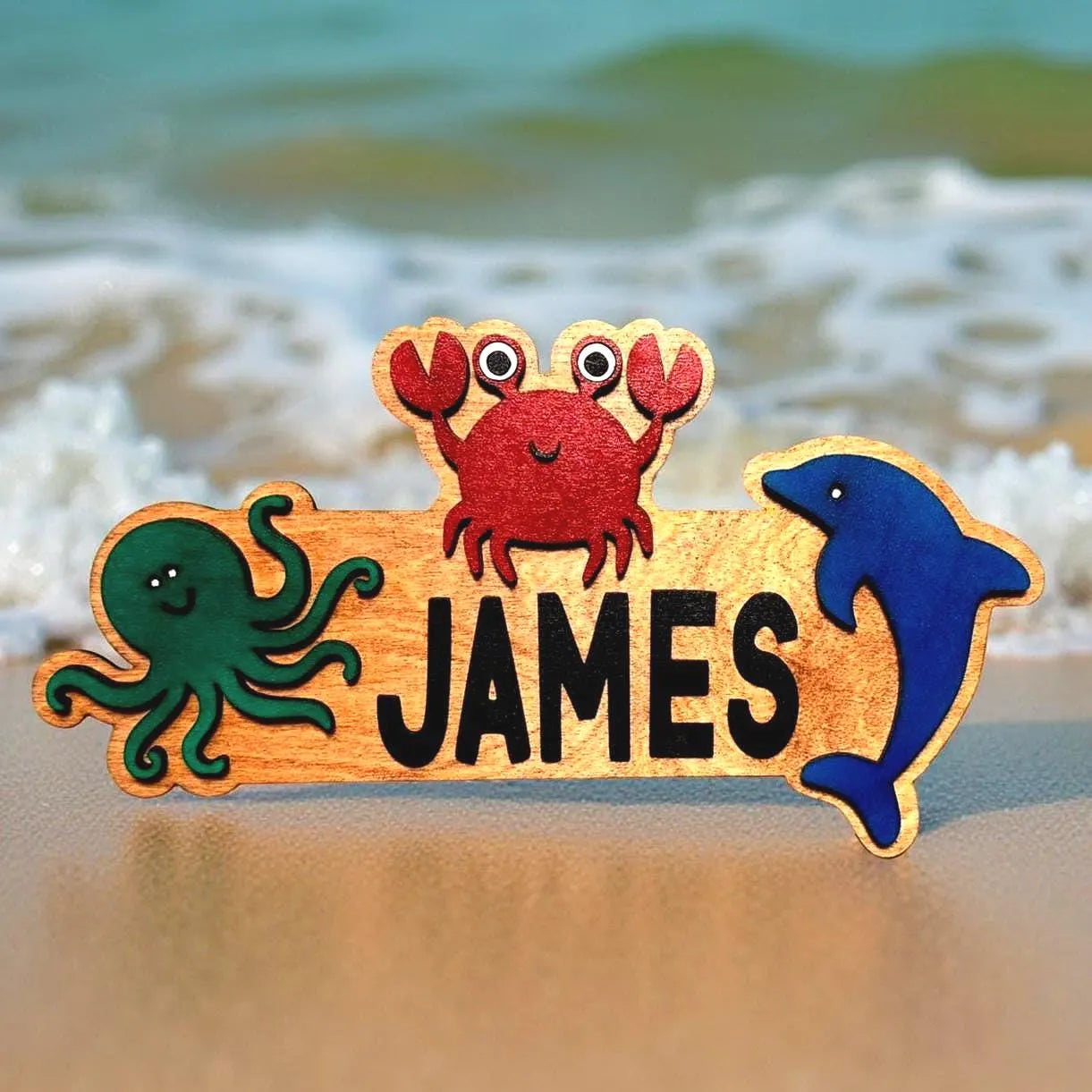 Ocean Animal Name Sign – Personalized Kids Wall Decor – Octopus, Crab & Dolphin Cutouts