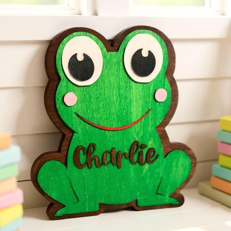 Personalized Frog Name Sign | Handmade Wooden Nursery Decor Handmade 3D Wood Sign