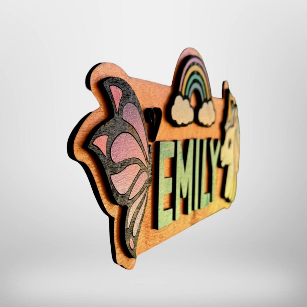Personalized Unicorn Name Sign – Rainbow Butterfly Wood Decor Custom Kids/Nursery Decor