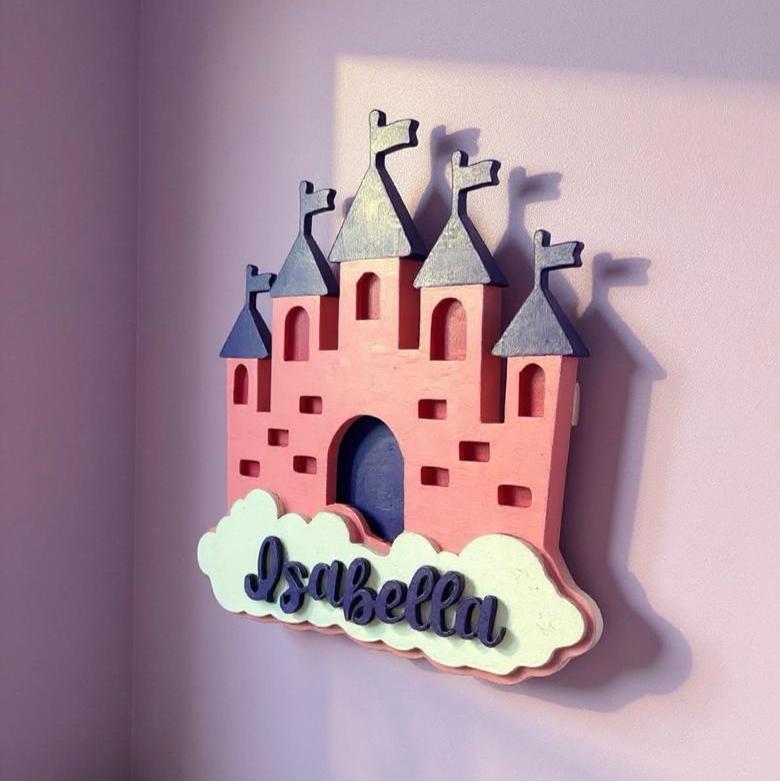 Personalized Princess Castle Sign – Custom Name Wood Wall Decor for Girls Room or Nursery