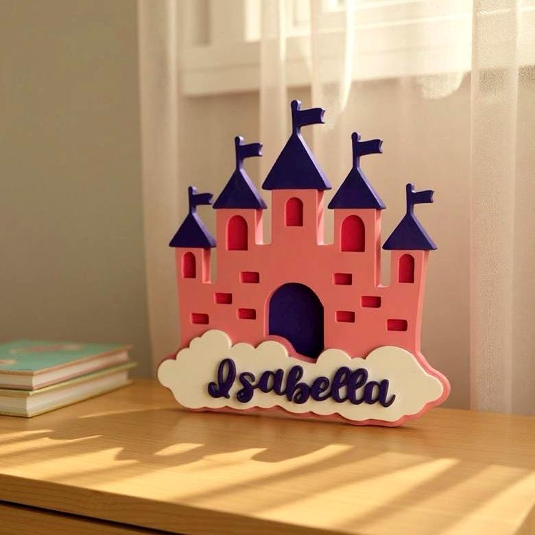 Personalized Princess Castle Sign – Custom Name Wood Wall Decor for Girls Room or Nursery
