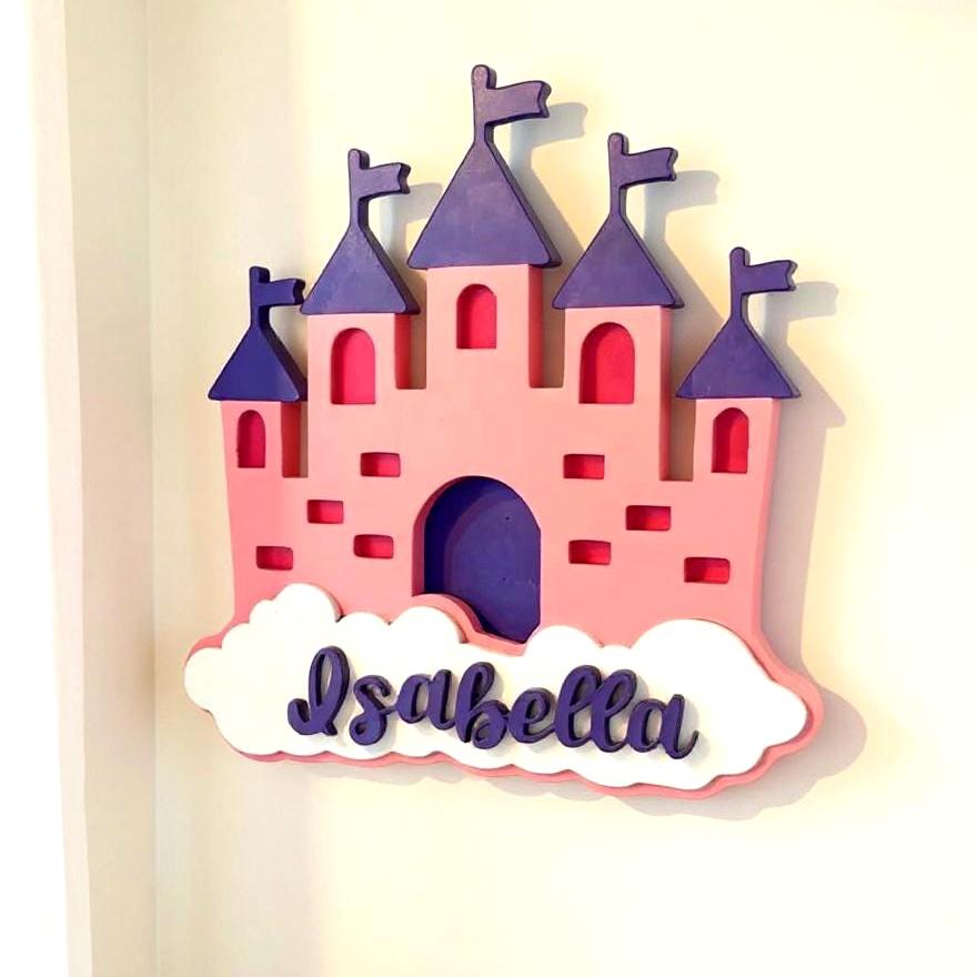 Personalized Princess Castle Sign – Custom Name Wood Wall Decor for Girls Room or Nursery