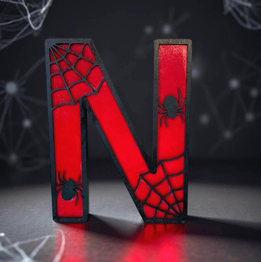 Personalized Spider Web Letter Sign | Handmade Superhero Wooden Wall Decor Handmade 3D Wood Sign