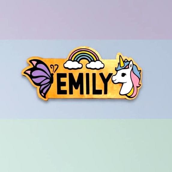 Personalized Unicorn Name Sign – Rainbow Butterfly Wood Decor Custom Kids/Nursery Decor