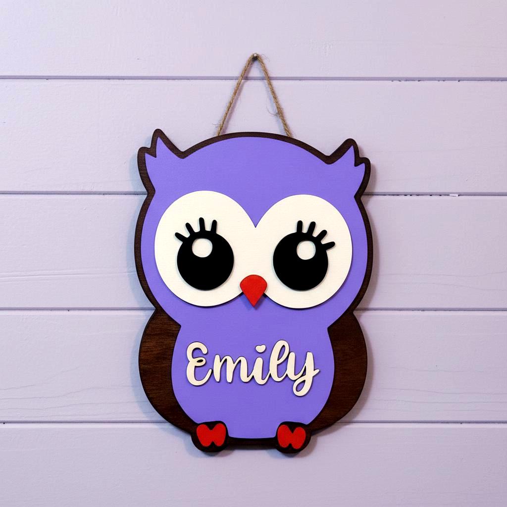 Personalized Owl Name Sign for Nursery, Custom Wooden Decor, Unique Baby & Kids Wall Owl