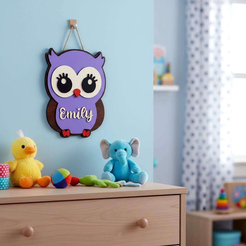 Personalized Owl Name Sign for Nursery, Custom Wooden Decor, Unique Baby & Kids Wall Owl