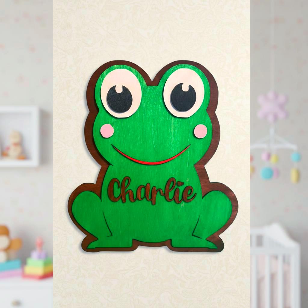Personalized Frog Name Sign | Handmade Wooden Nursery Decor Handmade 3D Wood Sign