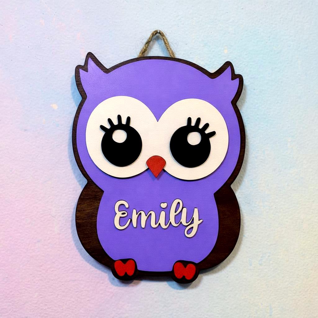 Personalized Owl Name Sign for Nursery, Custom Wooden Decor, Unique Baby & Kids Wall Owl