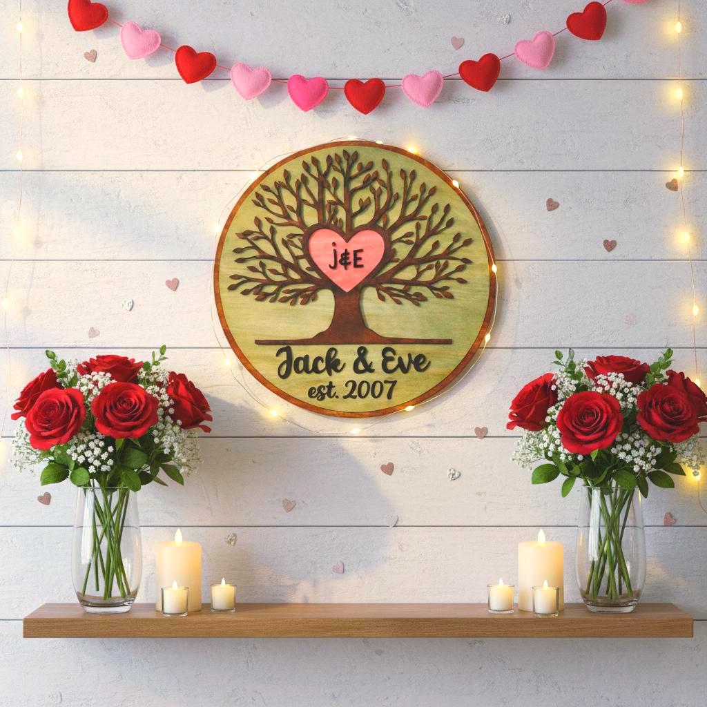 Personalized Tree of Life Wood Sign | Anniversary, Romantic or Love Gift with Initials