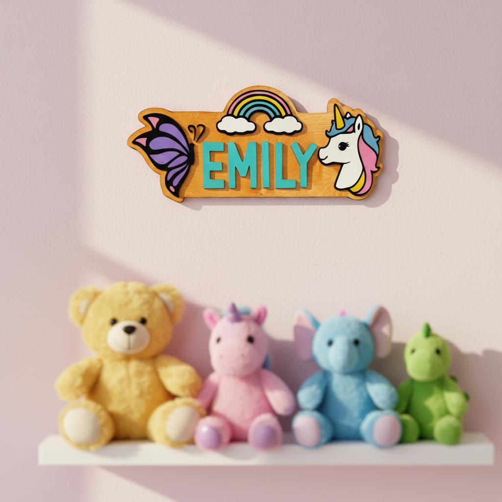 Personalized Unicorn Name Sign – Rainbow Butterfly Wood Decor Custom Kids/Nursery Decor