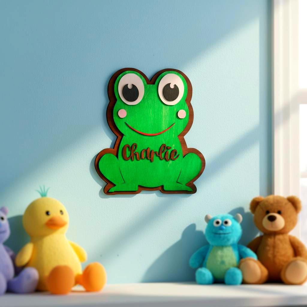 Personalized Frog Name Sign | Handmade Wooden Nursery Decor Handmade 3D Wood Sign