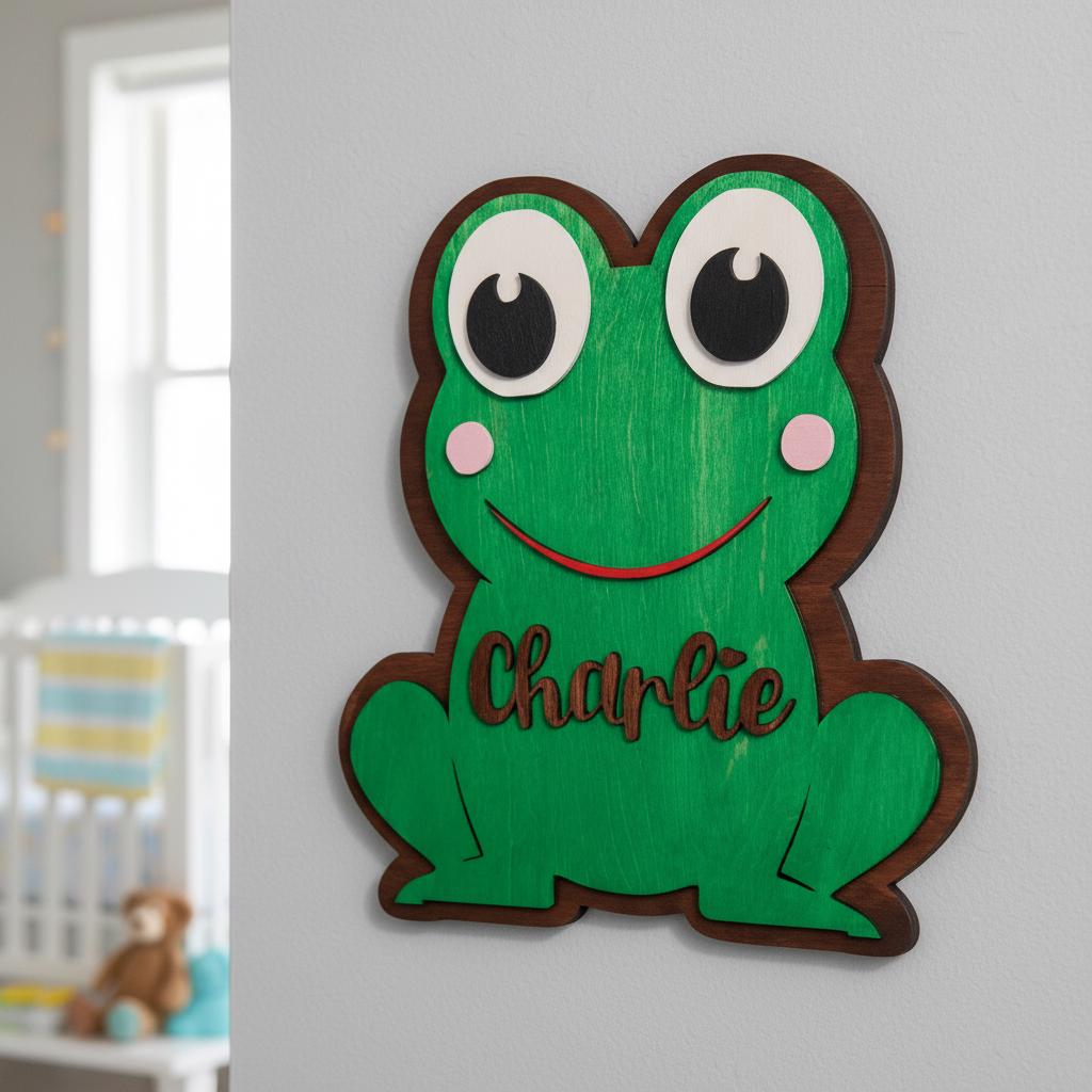 Personalized Frog Name Sign | Handmade Wooden Nursery Decor Handmade 3D Wood Sign