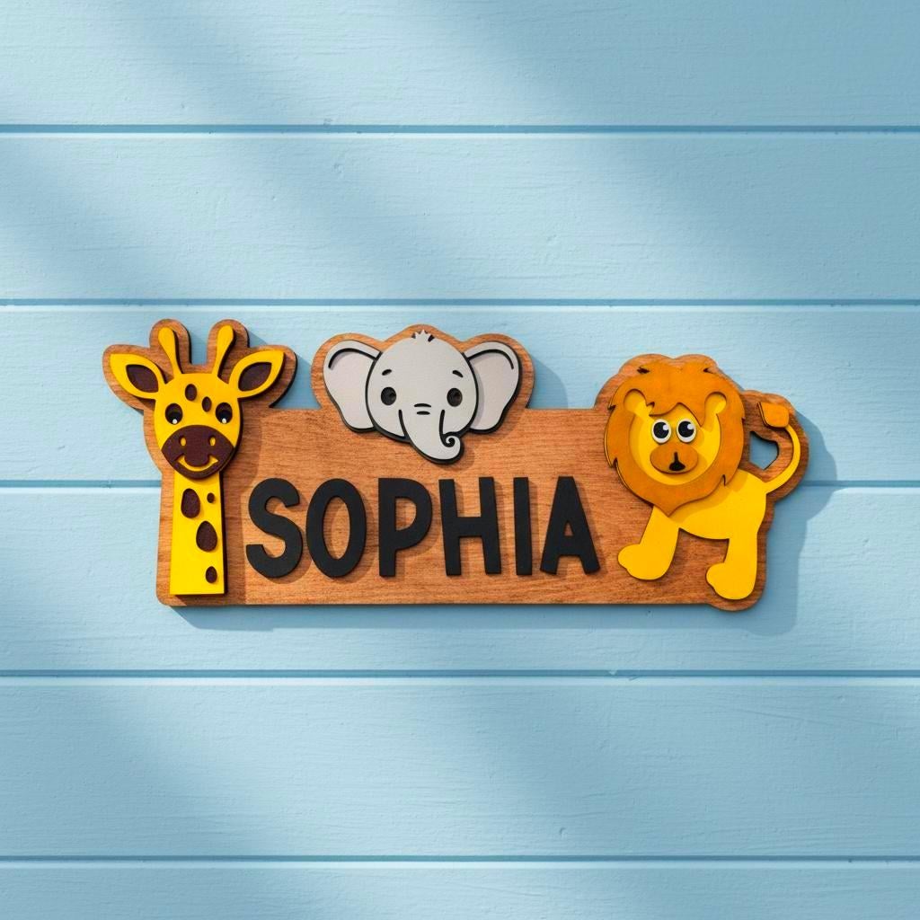 Personalized Safari Name Sign | Custom Animal Wall Decor | Jungle Kids Room or Nursery