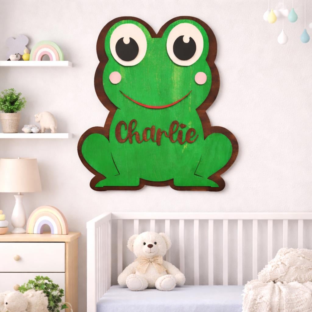 Personalized Frog Name Sign | Handmade Wooden Nursery Decor Handmade 3D Wood Sign