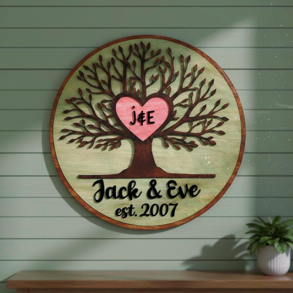 Personalized Tree of Life Wood Sign | Anniversary, Romantic or Love Gift with Initials
