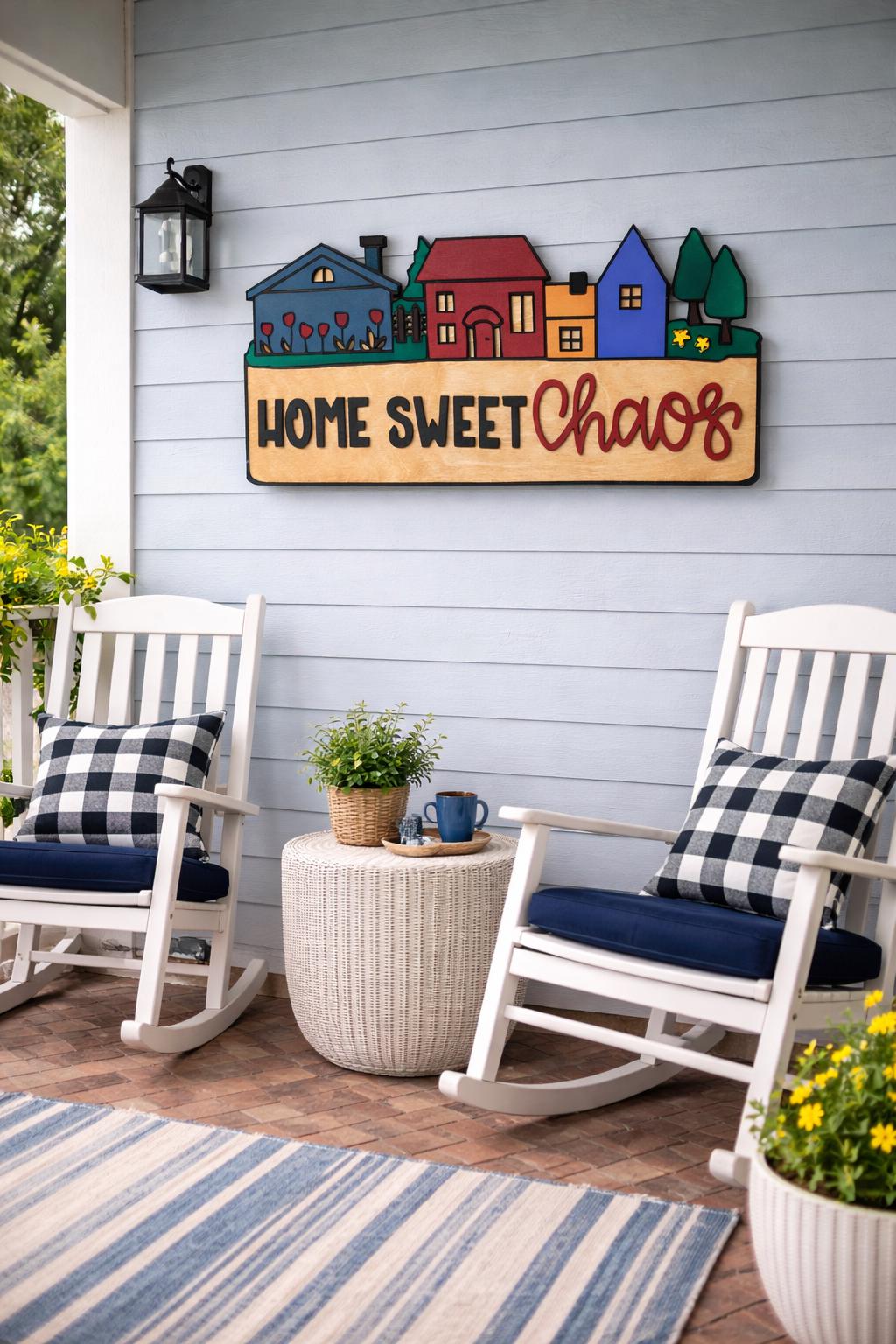 Home Sweet Chaos Sign • Handmade Layered Wood House Scene Decor • Colorful Family Home Gift Handmade 3D Wood Sign