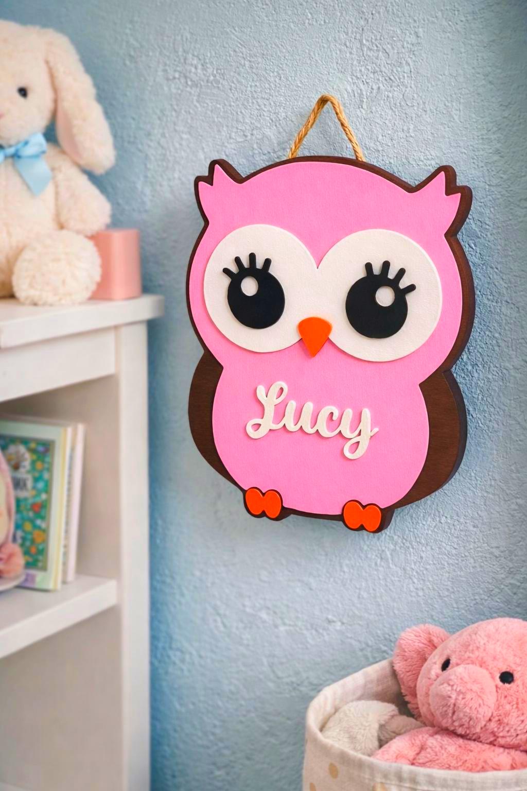 Personalized Owl Name Sign for Nursery, Custom Wooden Decor, Unique Baby & Kids Wall Owl