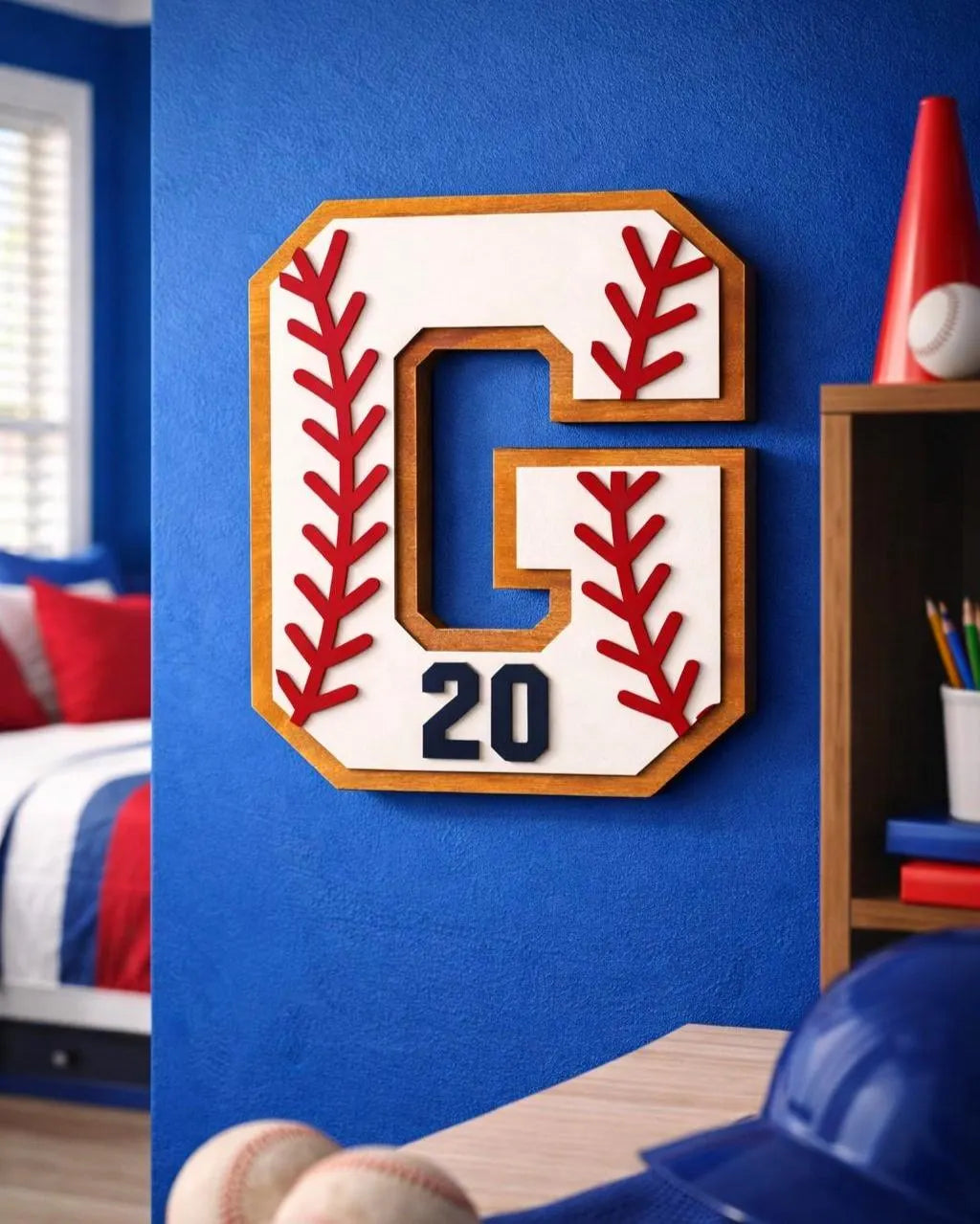 Personalized Baseball Letter Sign with Custom Number • Wooden Sports Wall Hanging • Baseball Room Decor