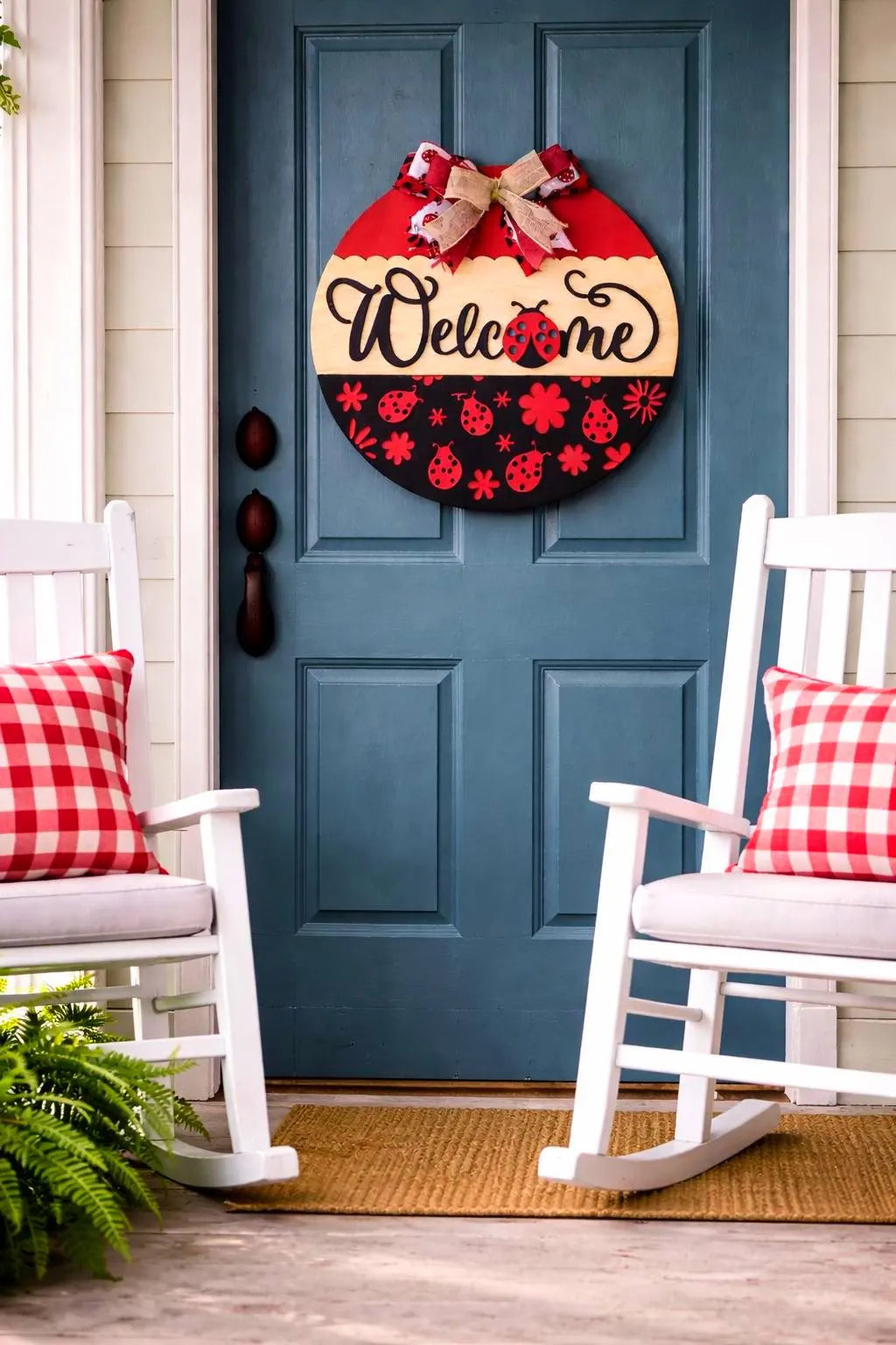Ladybug Welcome Sign | Spring Door Hanger | Handmade Spring & Summer Decor Handmade Wood Door Hanger