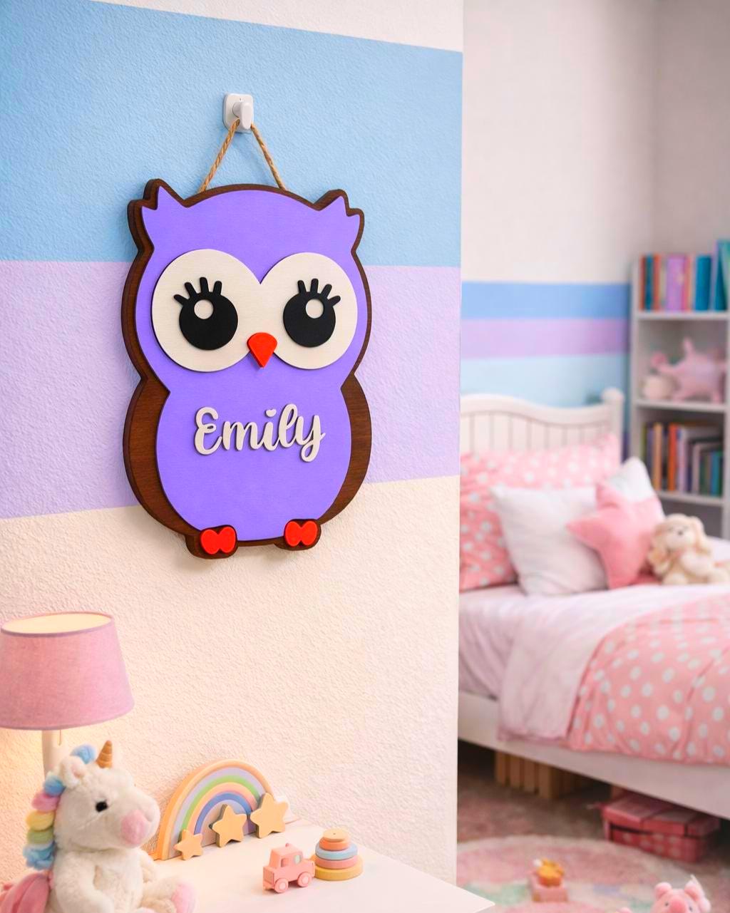 Personalized Owl Name Sign for Nursery, Custom Wooden Decor, Unique Baby & Kids Wall Owl