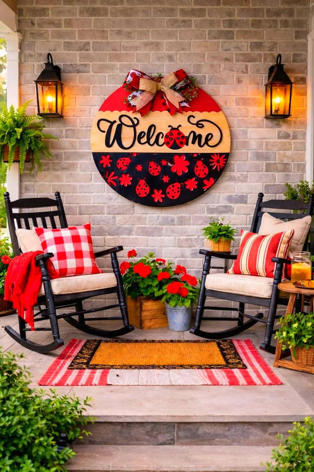 Ladybug Welcome Sign | Spring Door Hanger | Handmade Spring & Summer Decor Handmade Wood Door Hanger