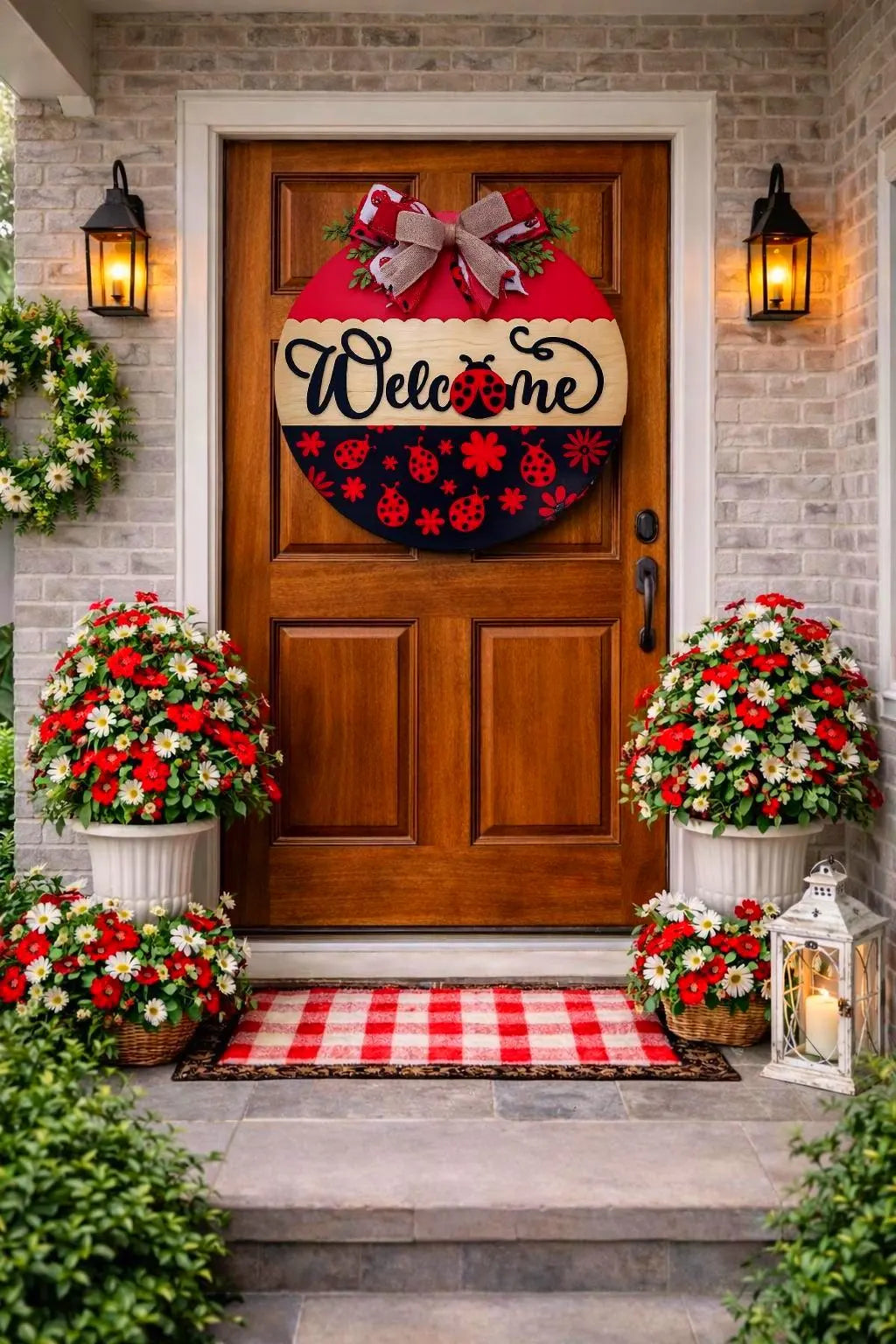 Ladybug Welcome Sign | Spring Door Hanger | Handmade Spring & Summer Decor Handmade Wood Door Hanger