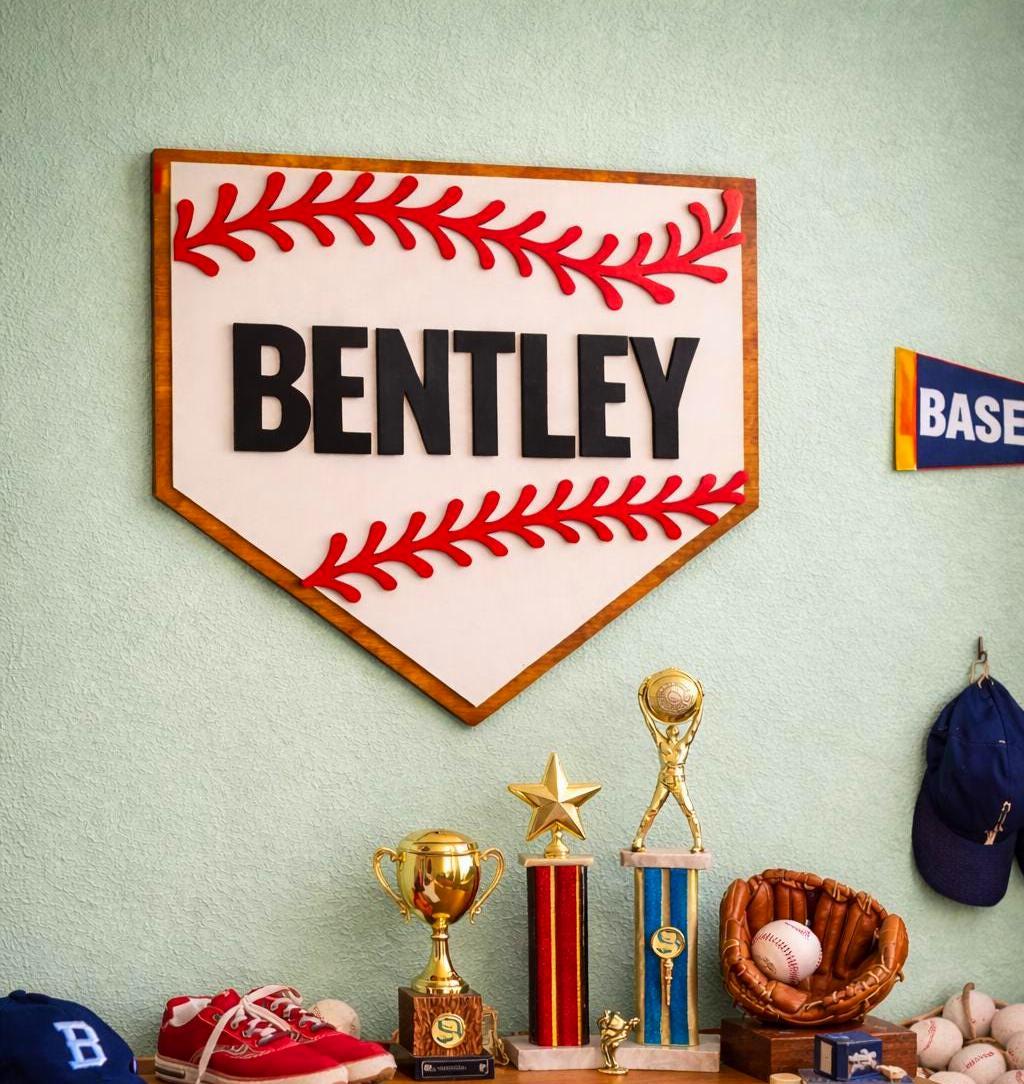 Personalized Baseball Home Plate Sign: Custom Name Wooden Wall Decor