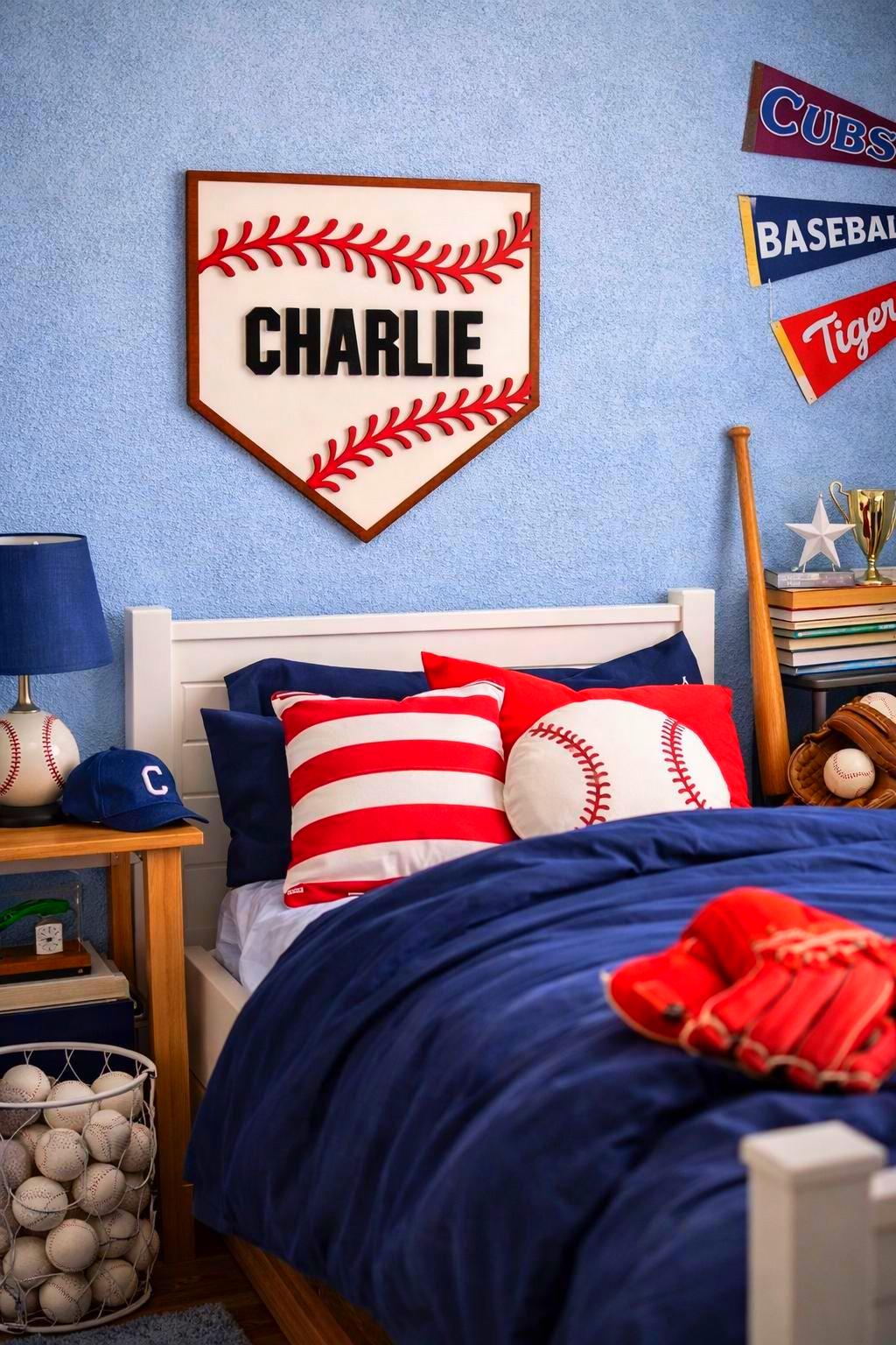 Personalized Baseball Home Plate Sign: Custom Name Wooden Wall Decor
