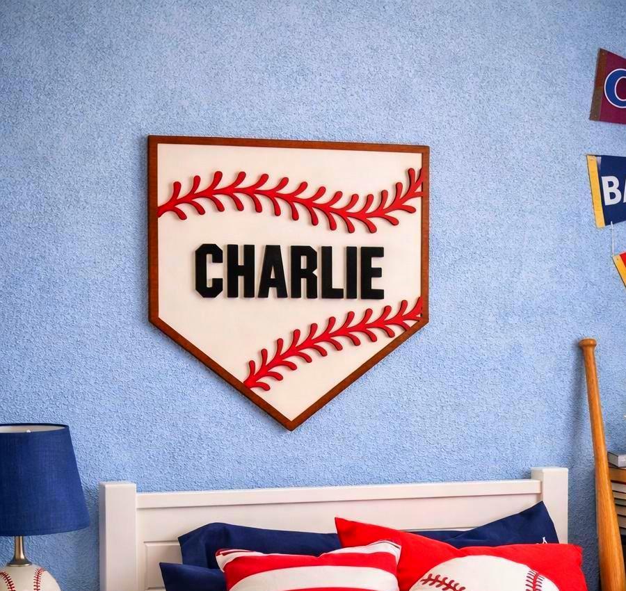 Personalized Baseball Home Plate Sign: Custom Name Wooden Wall Decor