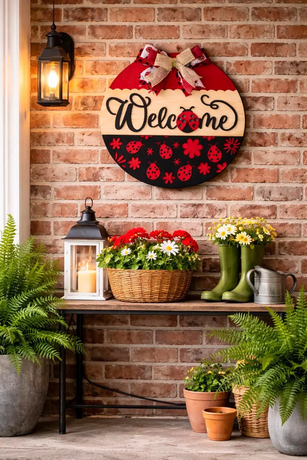 Ladybug Welcome Sign | Spring Door Hanger | Handmade Spring & Summer Decor Handmade Wood Door Hanger