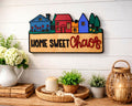 Home Sweet Chaos Sign • Handmade Layered Wood House Scene Decor • Colorful Family Home Gift Handmade 3D Wood Sign