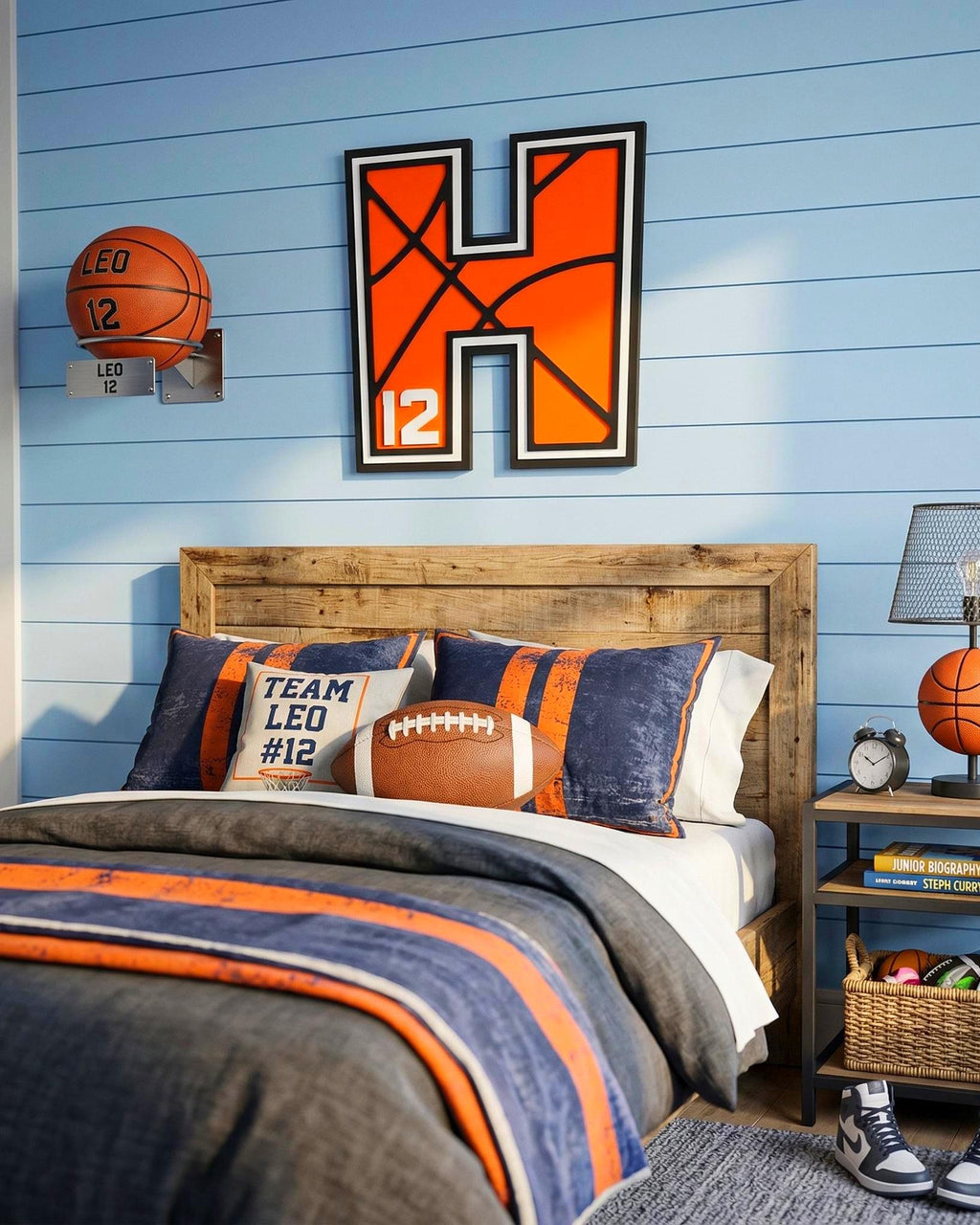 Personalized Basketball Letter Sign: Custom Jersey Letter & Number, Multiple Layer Wood Handmade 3D Wood Sign