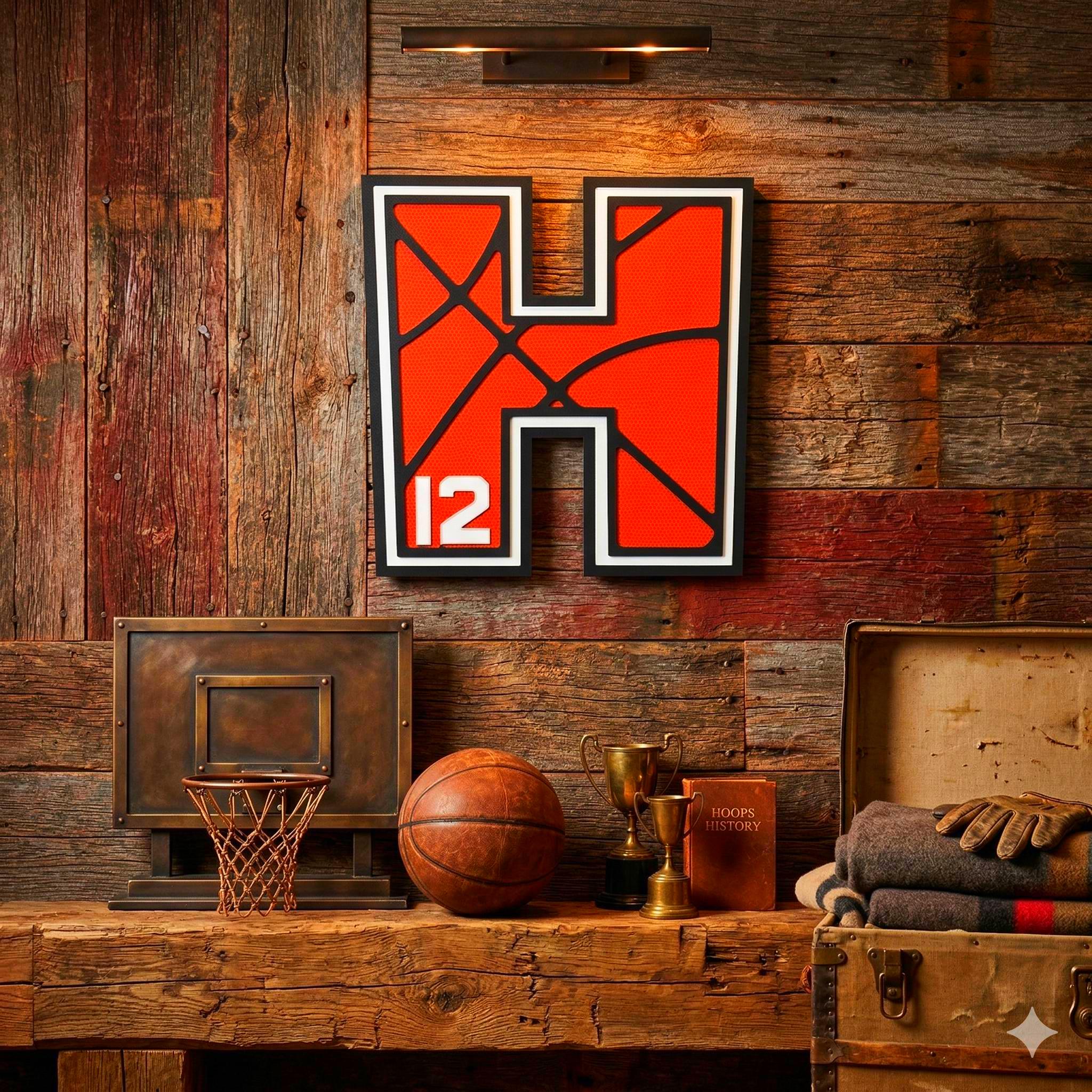 Personalized Basketball Letter Sign: Custom Jersey Letter & Number, Multiple Layer Wood Handmade 3D Wood Sign