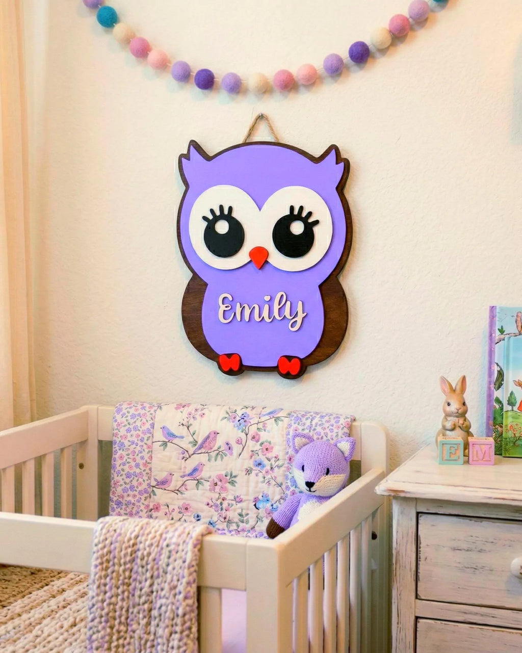 Personalized Owl Name Sign for Nursery, Custom Wooden Decor, Unique Baby & Kids Wall Owl