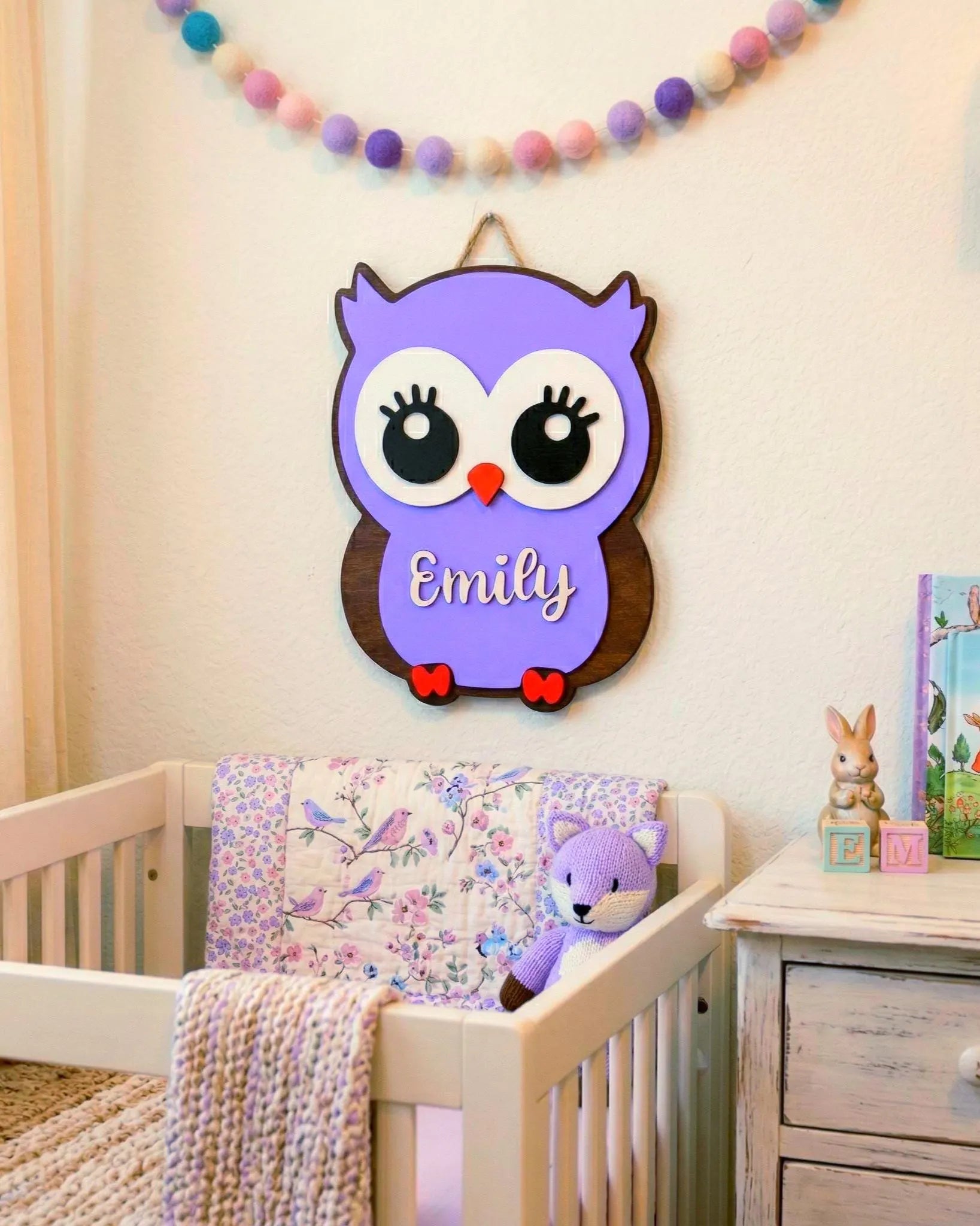 Personalized Owl Name Sign for Nursery, Custom Wooden Decor, Unique Baby & Kids Wall Owl