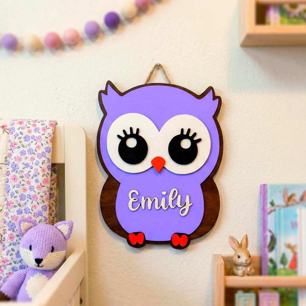 Personalized Owl Name Sign for Nursery, Custom Wooden Decor, Unique Baby & Kids Wall Owl