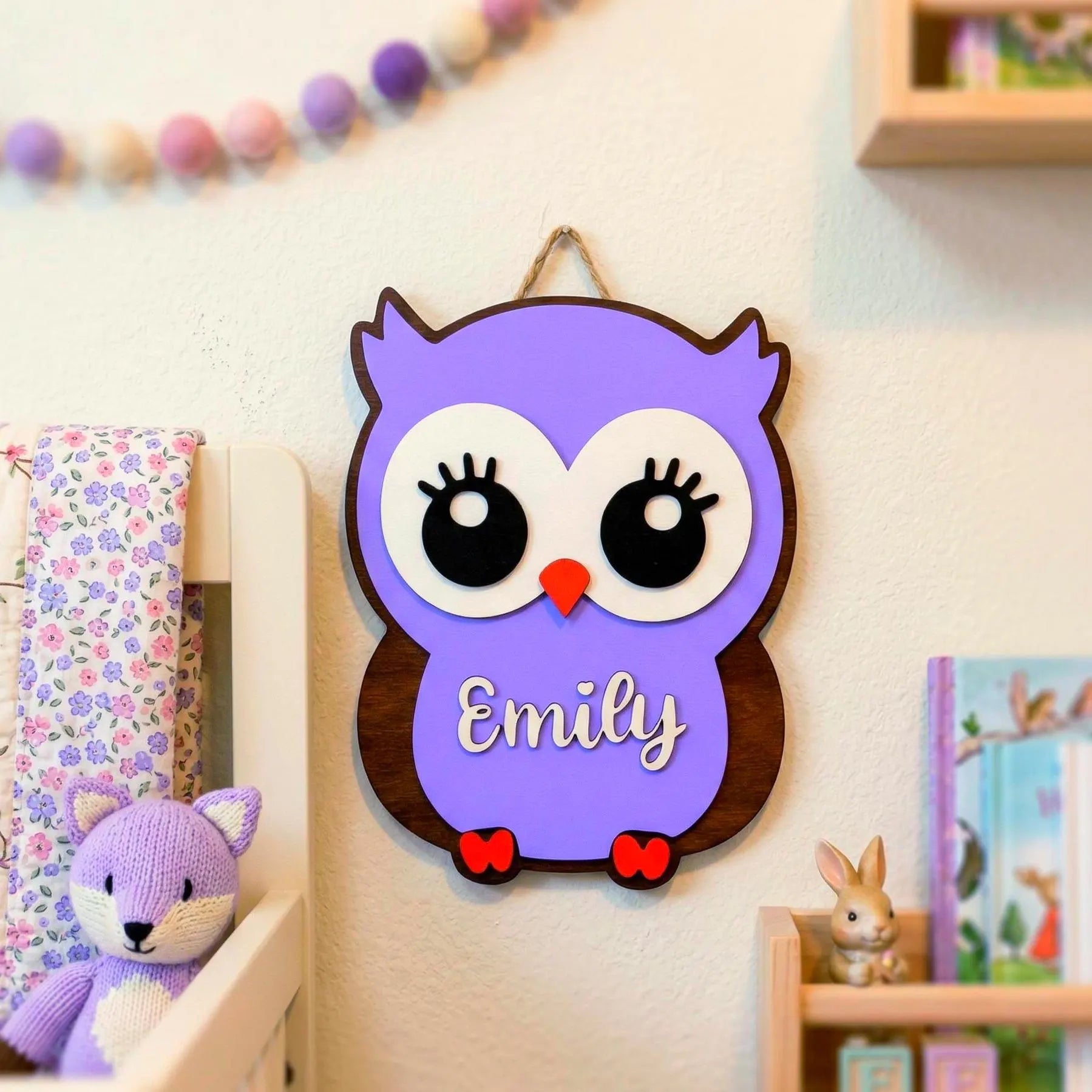 Personalized Owl Name Sign for Nursery, Custom Wooden Decor, Unique Baby & Kids Wall Owl