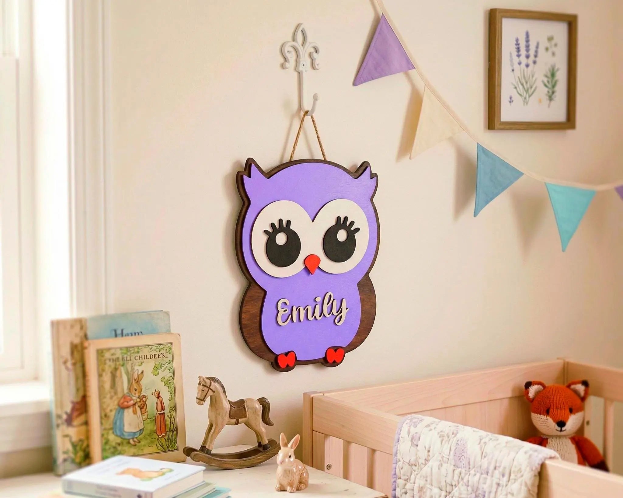 Personalized Owl Name Sign for Nursery, Custom Wooden Decor, Unique Baby & Kids Wall Owl