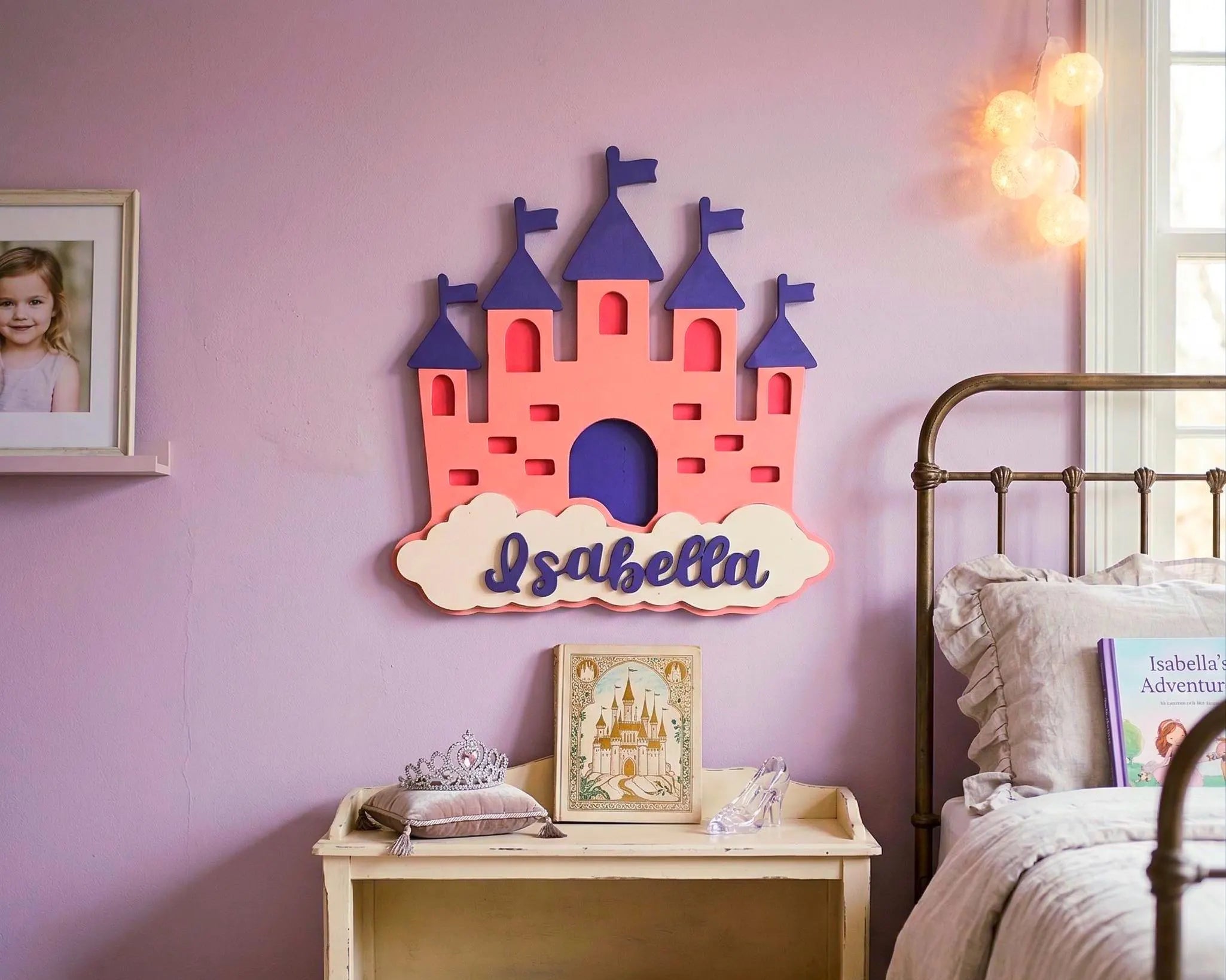 Personalized Princess Castle Sign – Custom Name Wood Wall Decor for Girls Room or Nursery