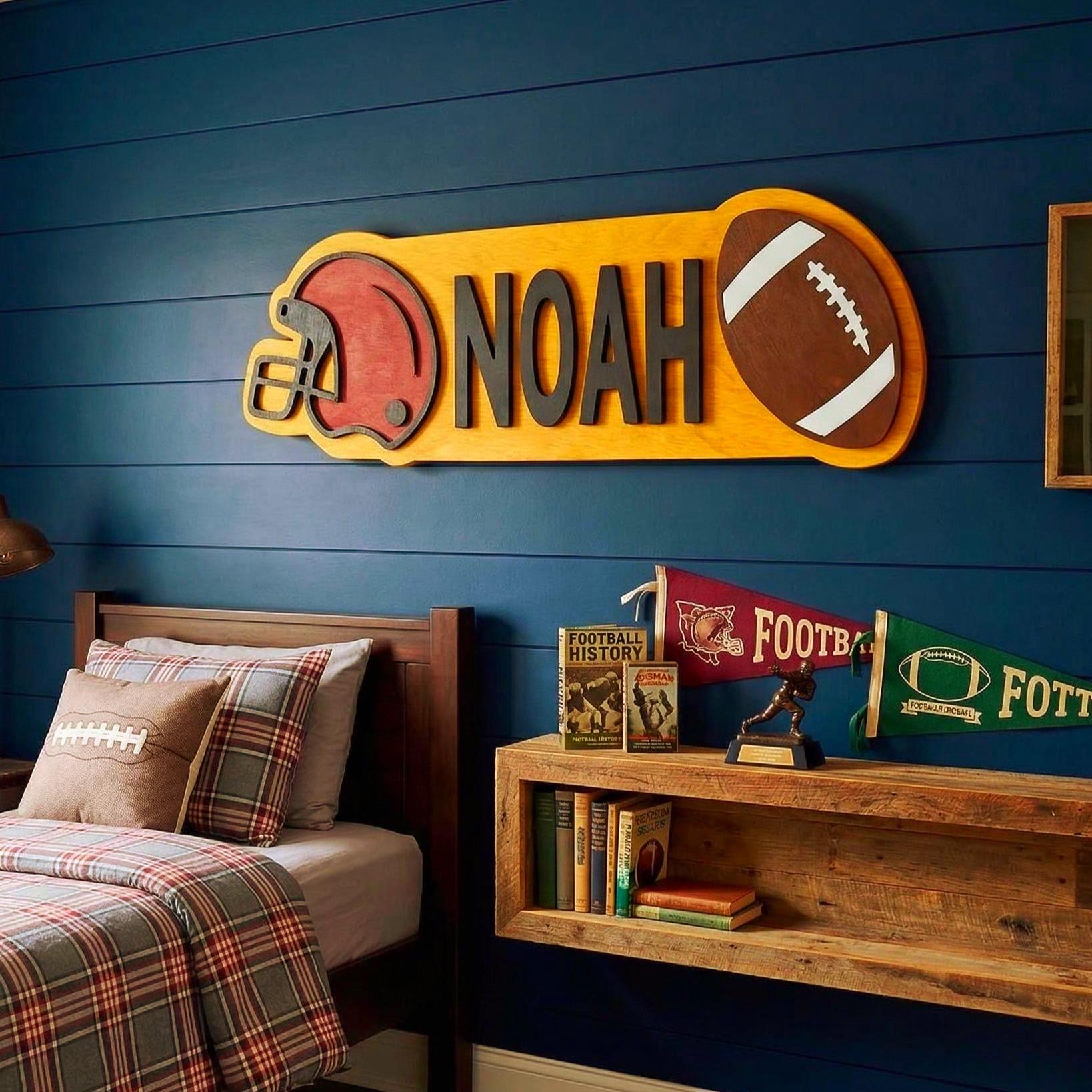 custom football helmet room decor VWAQ Personalized Name Wall Decal - Sports Peel and Stick and your choice of team colors Looking for a great idea