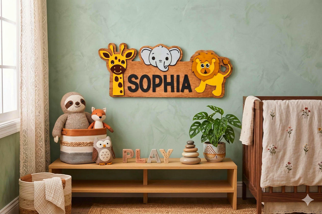 Personalized Safari Name Sign | Custom Animal Wall Decor | Jungle Kids Room or Nursery