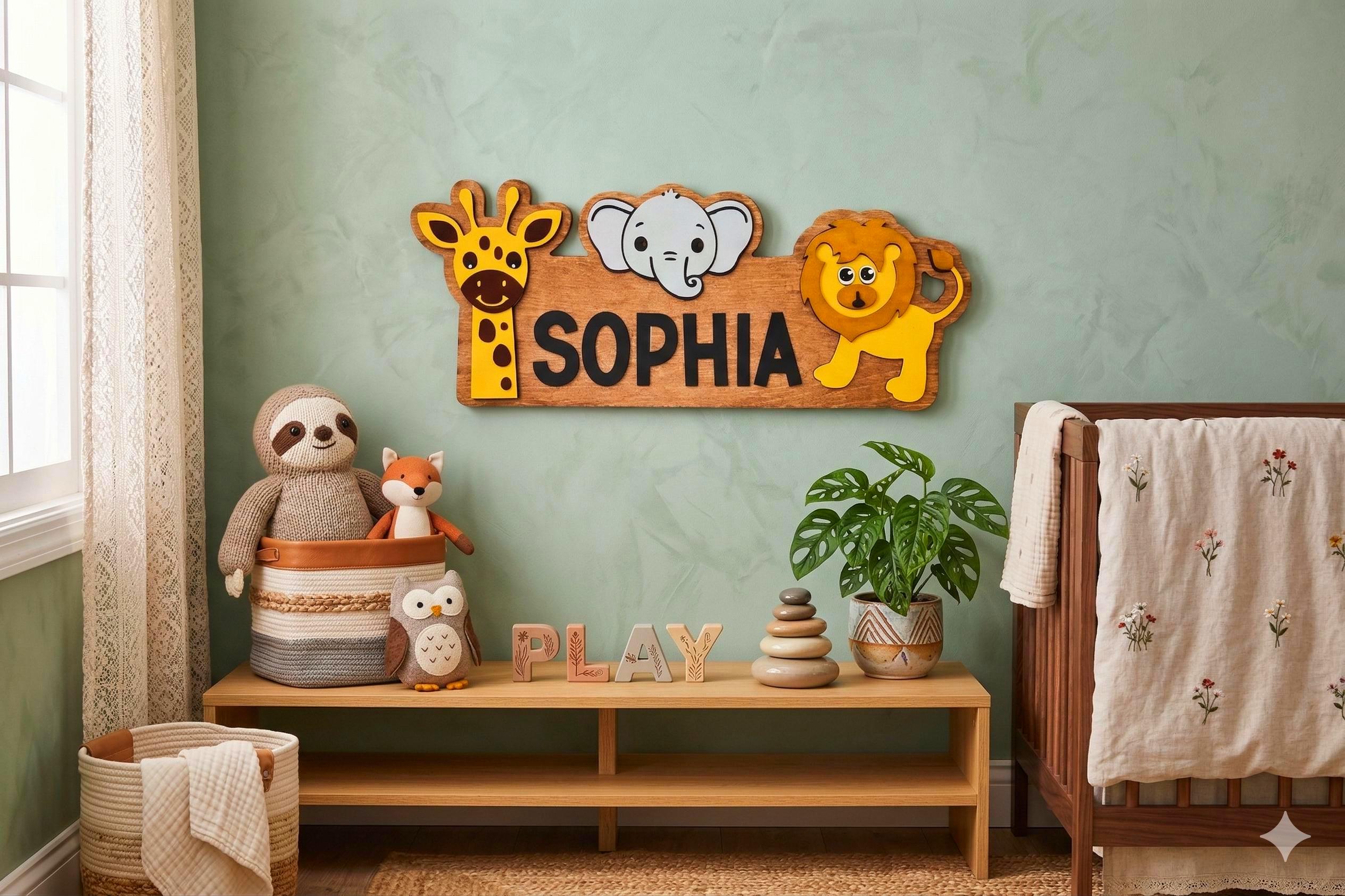 Personalized Safari Name Sign | Custom Animal Wall Decor | Jungle Kids Room or Nursery